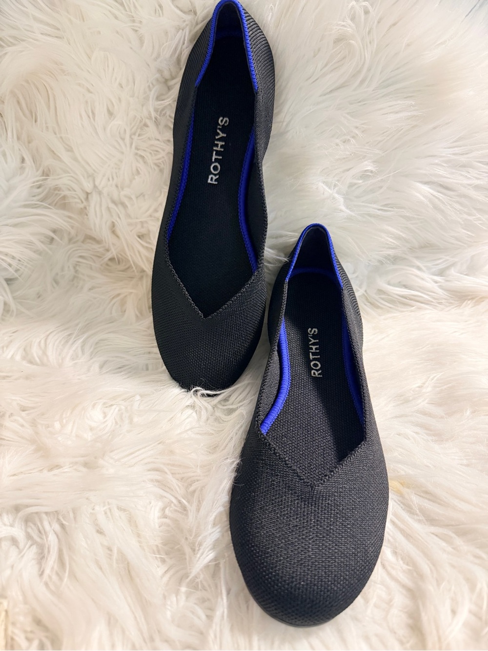 Rothy's Black Flats with Blue Trim - Pointed V-Neck  size W9